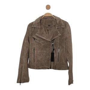 NEW BLANKNYC WOMENS TAUPE LEATHER LONG SLEEVE COLLARED HOODED MOTO JACKET SIZE S